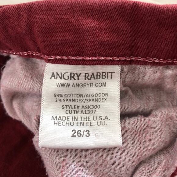 Angry Rabbit Skinny Jeans Red Denim Style ASK300 Mid Rise Size 26 Inseam 32" - Picture 5 of 10